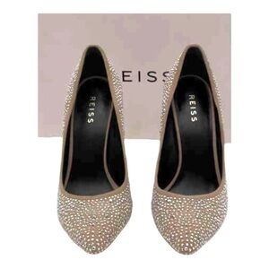 Sz 7.5 Reiss Marilyn Crystal Pointed Toe Heels Neutral